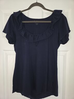 Lilly Pulitzer Navy Ruffle Scoop Neck Tee
